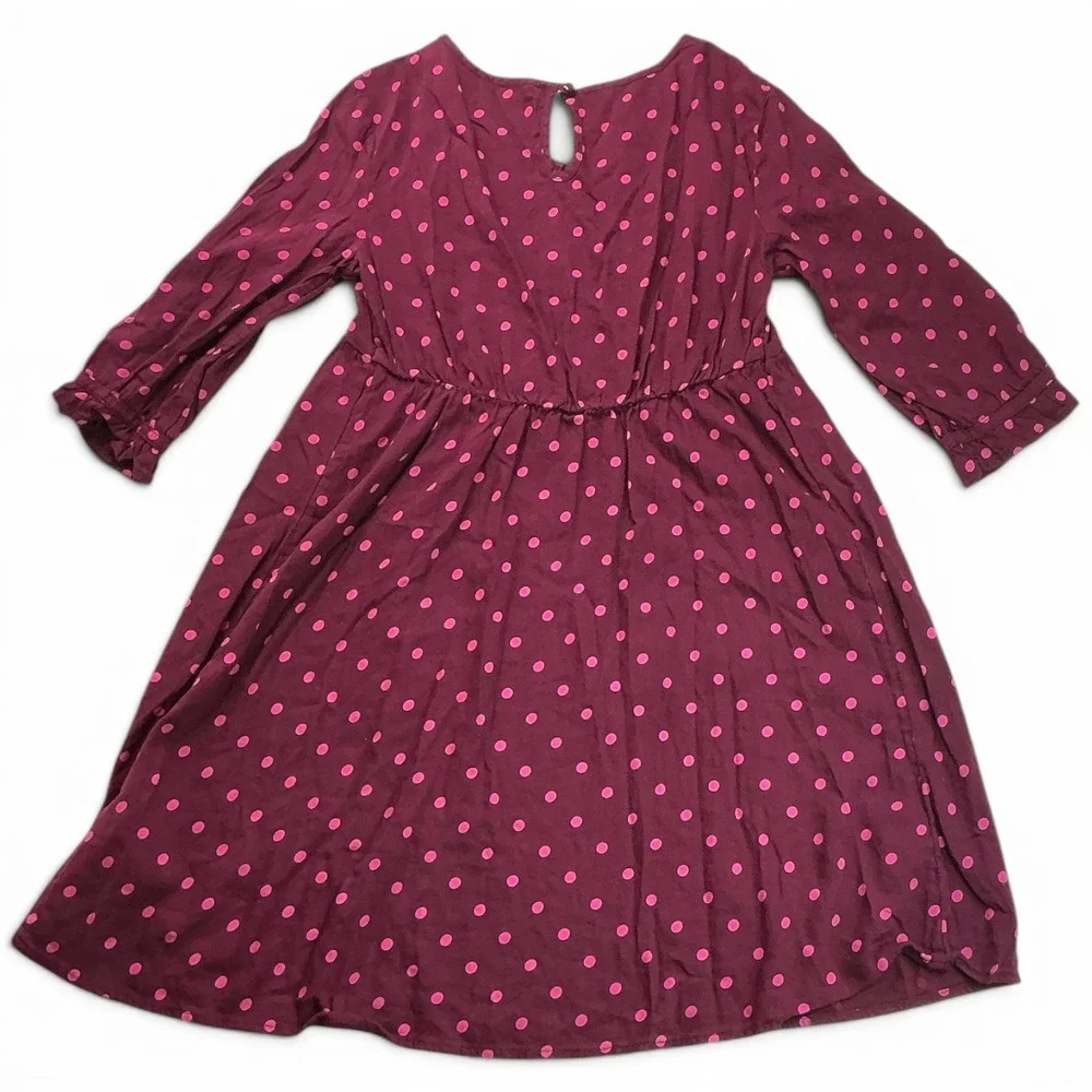 Old Navy Wine Pink Polka Dot Dress Girls Size L 10-12 Empire Waist Ruffle Cuff